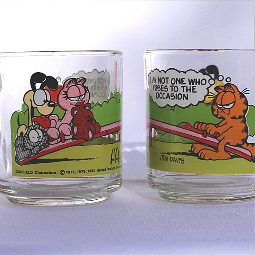 McDonalds Garfield 1978 Clear Glass Mugs Cups Jim Davis Vintage VG+